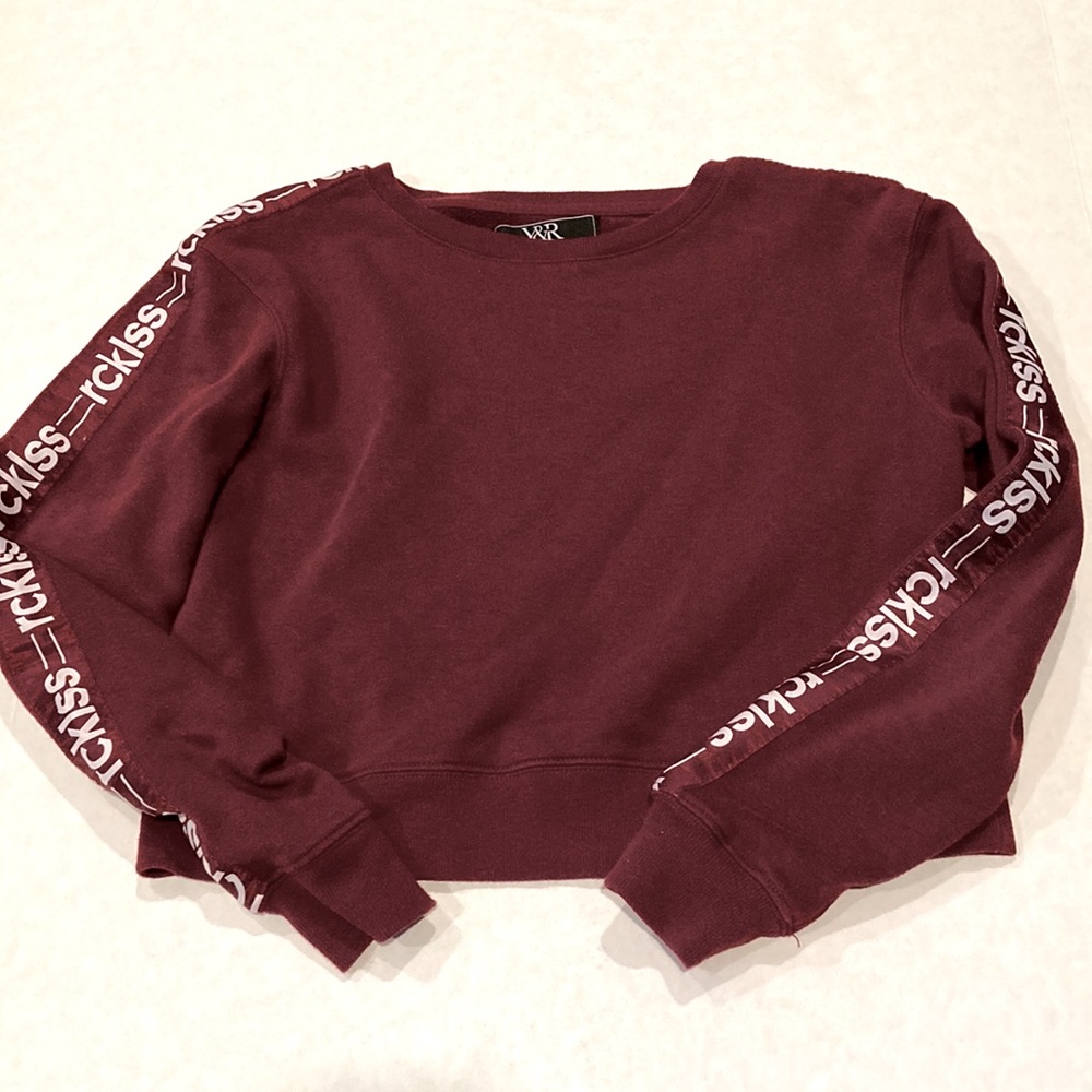 Young & Reckless womens crop burgundy hoodie with logo side stripe